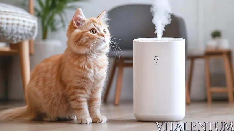 Orange Cat Staring at Humidifier AI Image