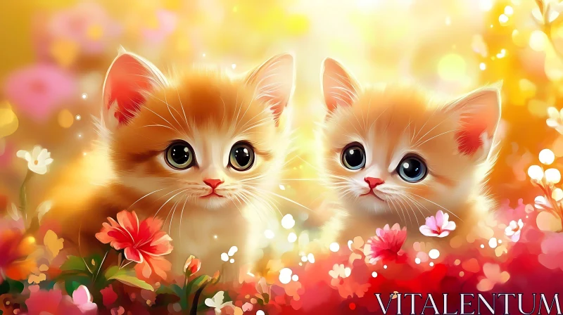 Cute Kittens Among Blossoms AI Image