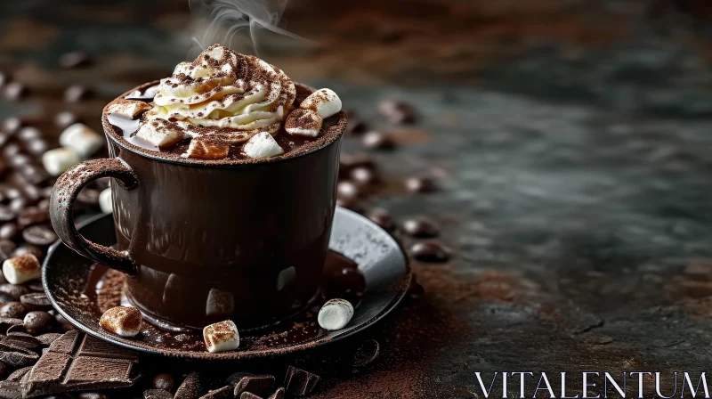 Cozy Winter Treat: Cup of Hot Chocolate with Whipped Cream and Marshmallows AI Image