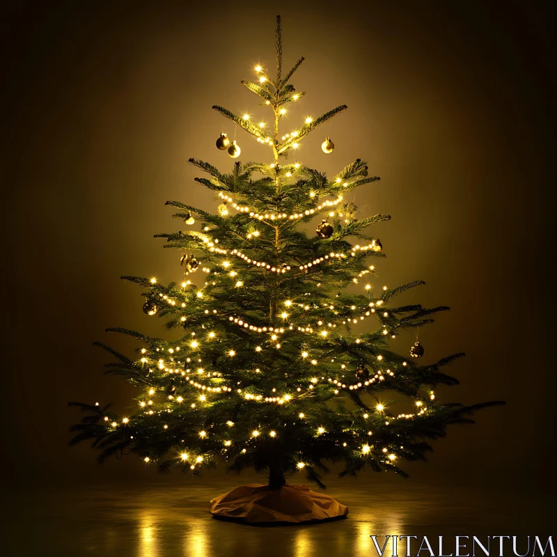 Festive Christmas Tree Adorned with Lights AI Image