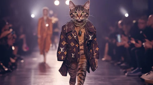 Luxurious Catwalk: Tabby Cat in Fashion Show