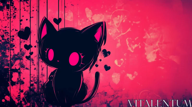 AI ART Pink-Themed Anime Cat with Hearts