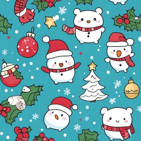 Holiday Cartoon Characters and Snowman Pattern