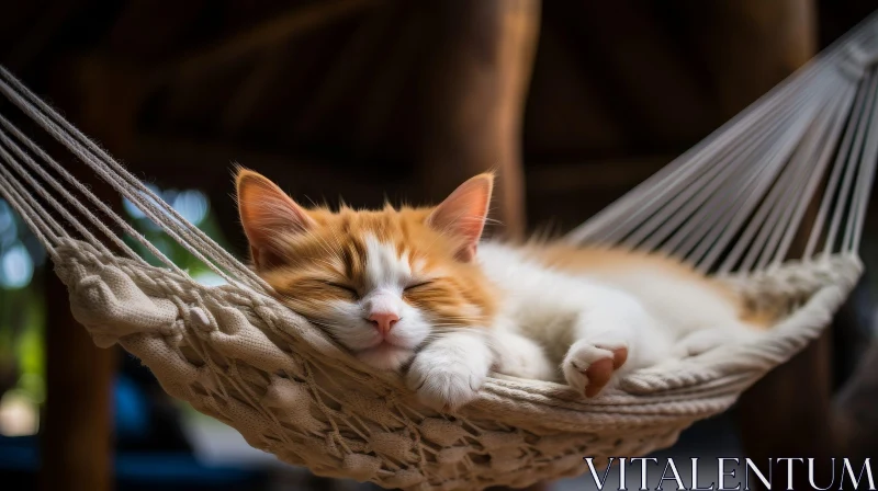 Ginger and White Kitten Sleeping in Hammock AI Image