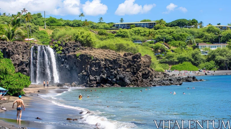 Maui Island Waterfall in Hawaii - Nature's Beauty Captured AI Image