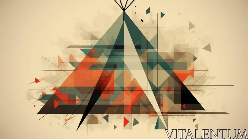 Native American Tipi Digital Painting - Geometric Shapes Minimalist Art AI Image