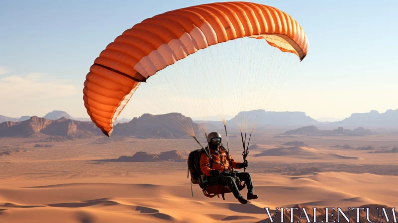 Paraglider Soaring Over Desert Landscape AI Image