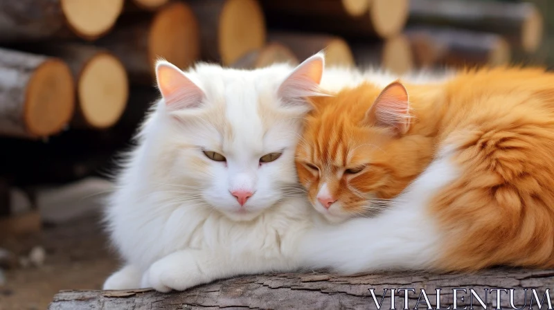 Peaceful Cat Nap on Wooden Log AI Image