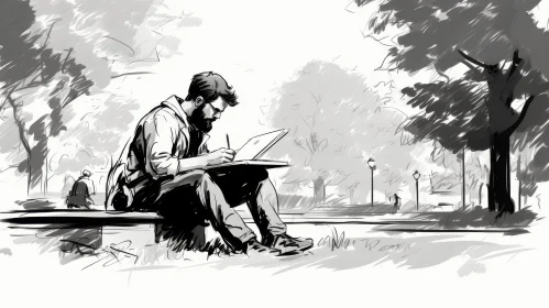 Sketch of Man Sitting in Park