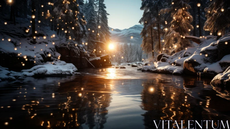 Snowy River in the Woods: Unreal Engine 5 Winter Landscape AI Image