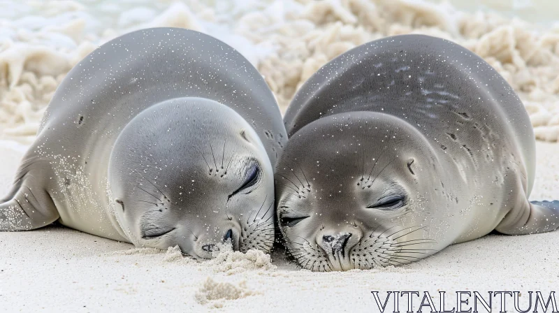 AI ART Tranquil Seal Pups Sleeping on Beach