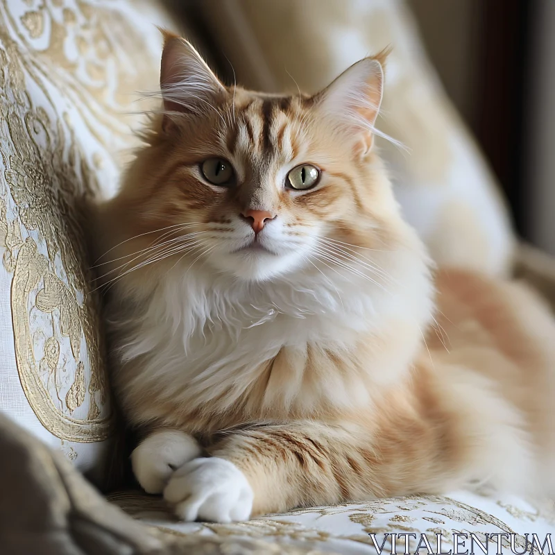 Luxurious Fluffy Cat Portrait on Decorated Sofa