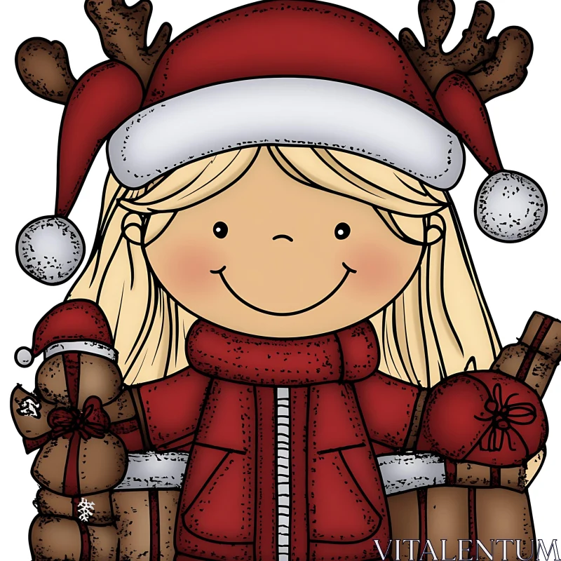 Festive Child Holding Presents Cartoon Art