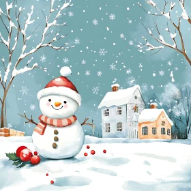 Winter Snowman with Holiday Decorations