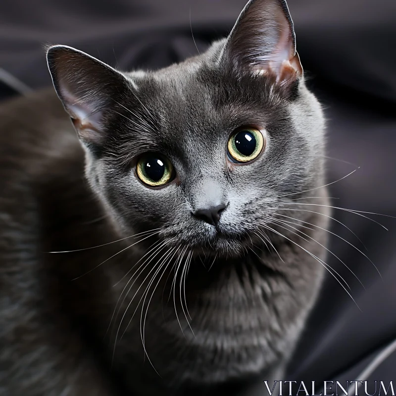 Gray Cat with Striking Green Eyes
