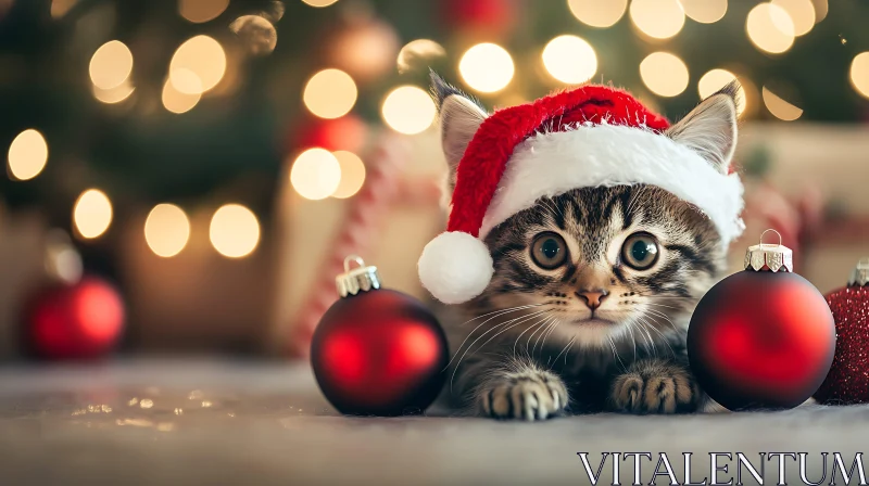 Festive Kitten with Holiday Decorations AI Image