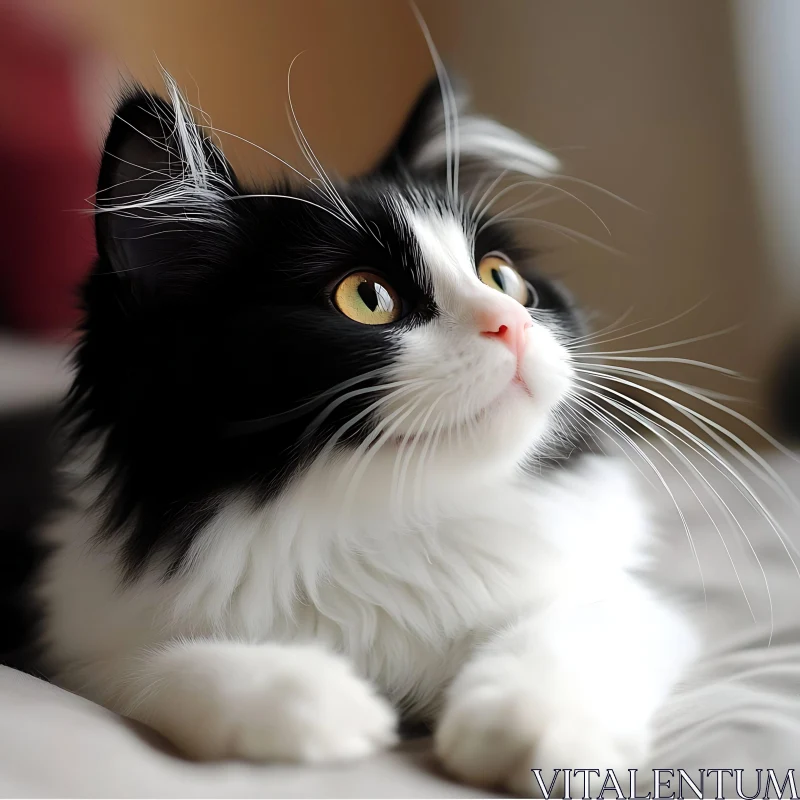 Cute Black and White Cat with Long Whiskers