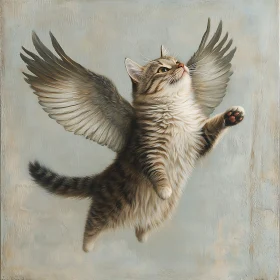 Floating Angelic Cat with Detailed Fur and Wings