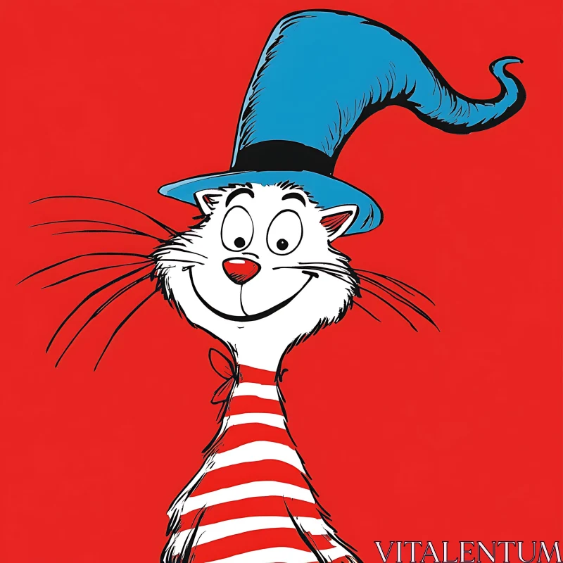 AI ART Playful Cat with Blue Hat