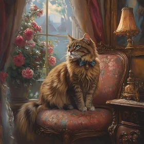 Vintage Room with Regal Tabby Cat