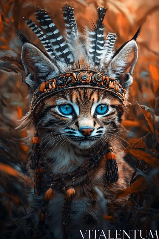 Majestic Cat with Tribal Headdress in Nature