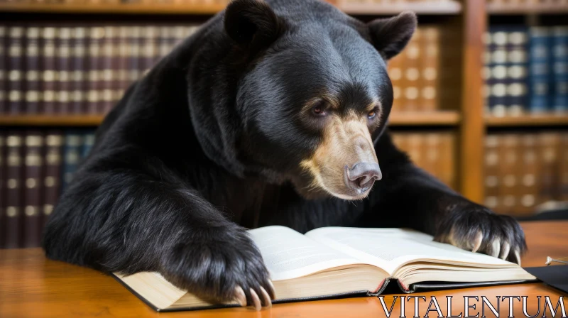 Black Bear Engrossed in Reading at Law Office - An Intersection of Verdadism and Petcore AI Image