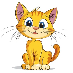 Cheerful Cartoon Cat with Orange Fur and Big Eyes