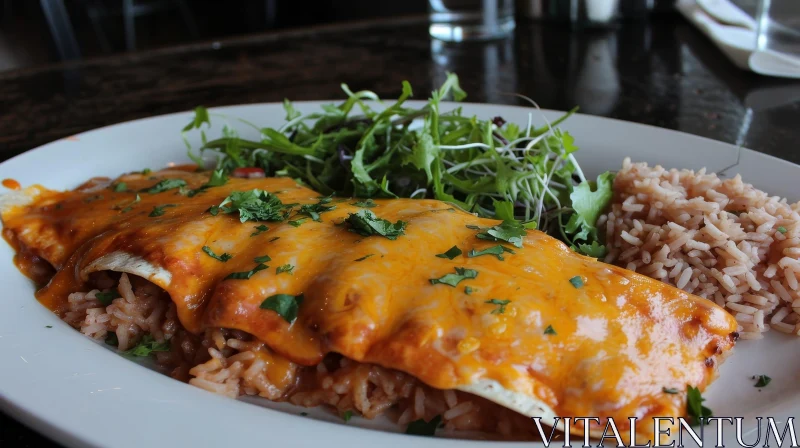 Delicious Enchiladas with Brown Rice and Salad - A Culinary Delight AI Image