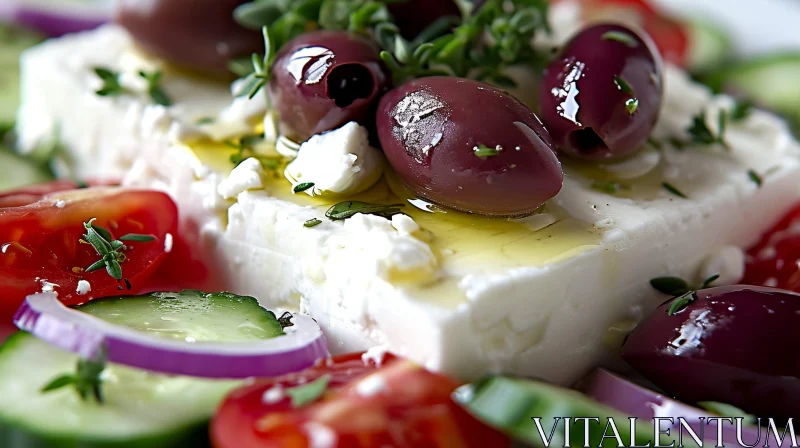 Delicious Greek Salad - Fresh Tomatoes, Cucumbers, Red Onions, Olives, and Feta Cheese AI Image