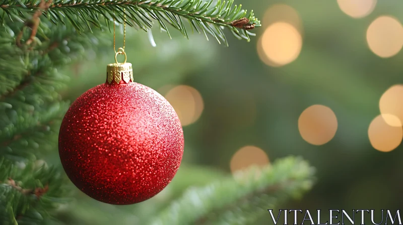 Festive Red Christmas Bauble with Bokeh Lights AI Image