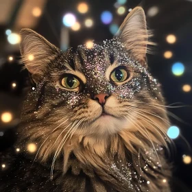 Sparkling Cat Portrait with Magical Lights