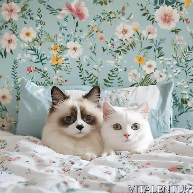 Cosy Cats on Floral Bedding