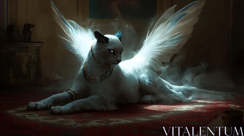 Ethereal Winged Cat with Glowing Eyes