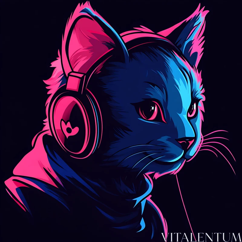 Feline with Headphones in Neon Colors