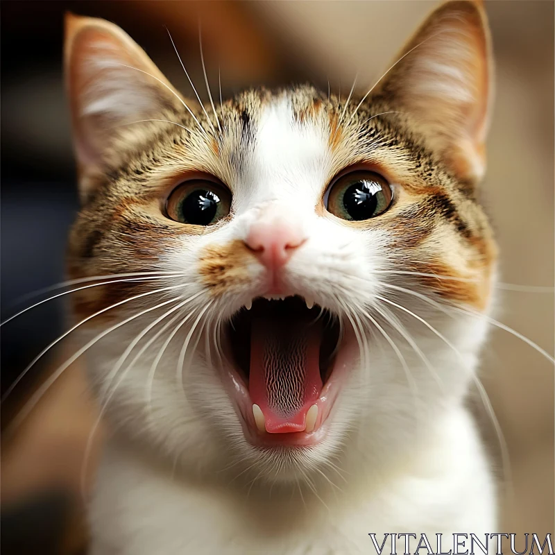 Tabby Cat Open Mouth Close-Up