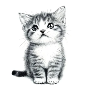 Cute Kitten Illustration in Black-and-White