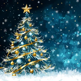 Festive Christmas Tree Decorated with Gold