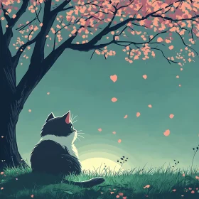 Peaceful Cat Silhouette at Sundown