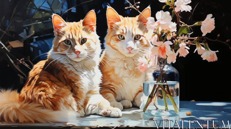Ginger Cats and Flowers: A Cozy Scene Captured AI Image