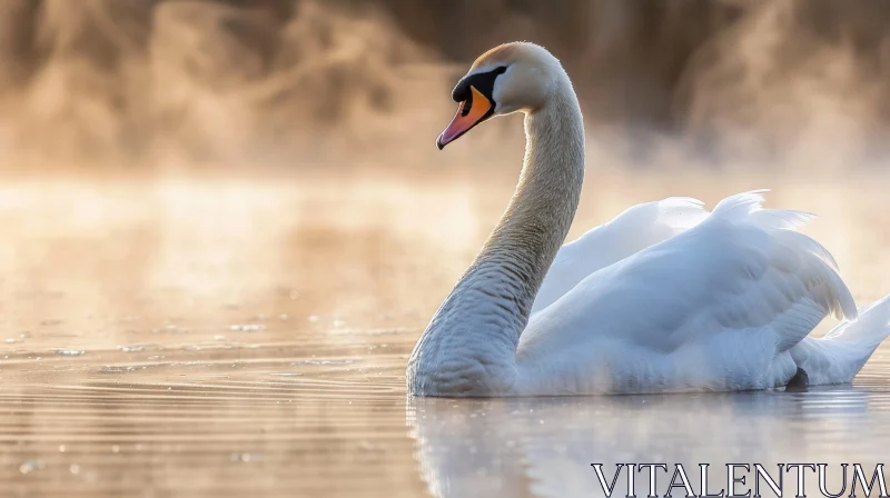 AI ART Graceful Swan in Morning Mist - Captivating Nature Image