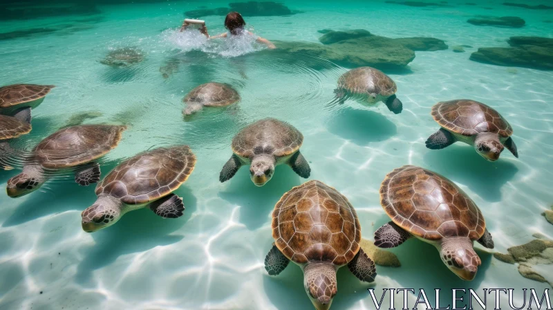 Graceful Turtles in Alcatraz National Monument: A Captivating Underwater Scene AI Image