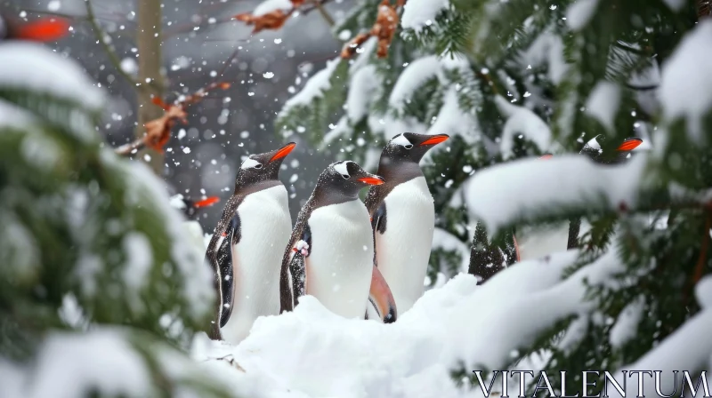 Group of Penguins on Snow-Covered Ground | Nature Photography AI Image