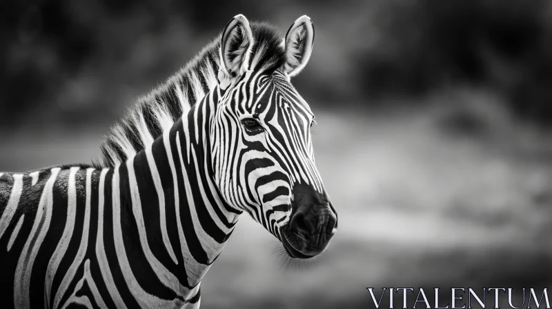 AI ART Majestic Zebra in Field - Black and White Photo