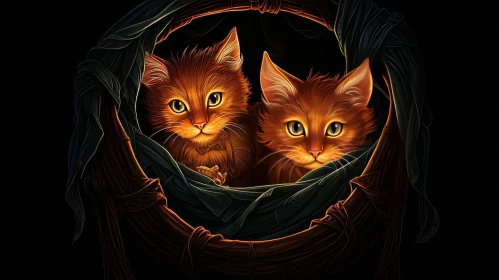 Orange Kittens in Basket - Cute Digital Painting