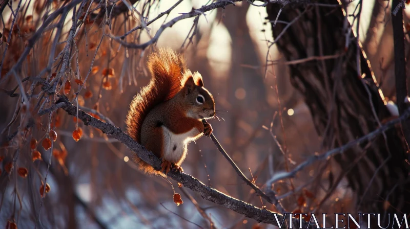 Red Squirrel on Tree Branch: A Captivating Nature Photograph AI Image