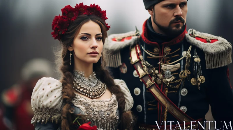 Romantic Medieval Couple in UHD Image with Rococo-Inspired Details AI Image