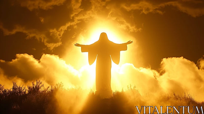 Serene Depiction of Jesus Christ with Sunset Background AI Image