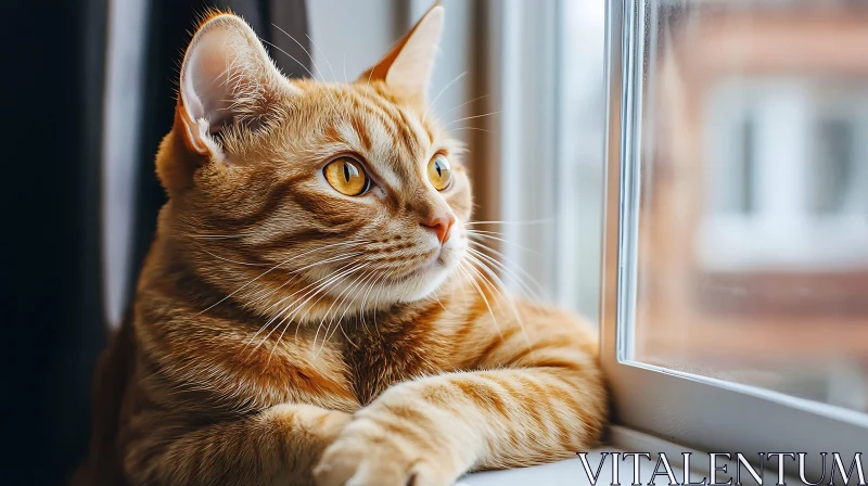 Serene Orange Cat Gazing Outside AI Image