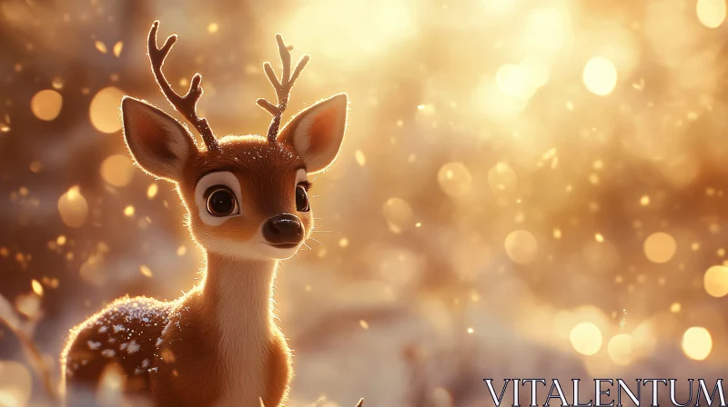 Young Deer in Enchanted Sunlit Woodland AI Image