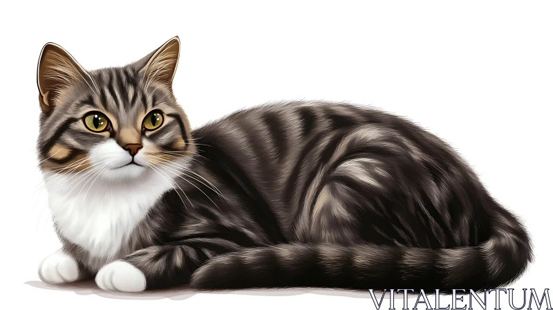 Digital Portrait of a Tabby Cat AI Image